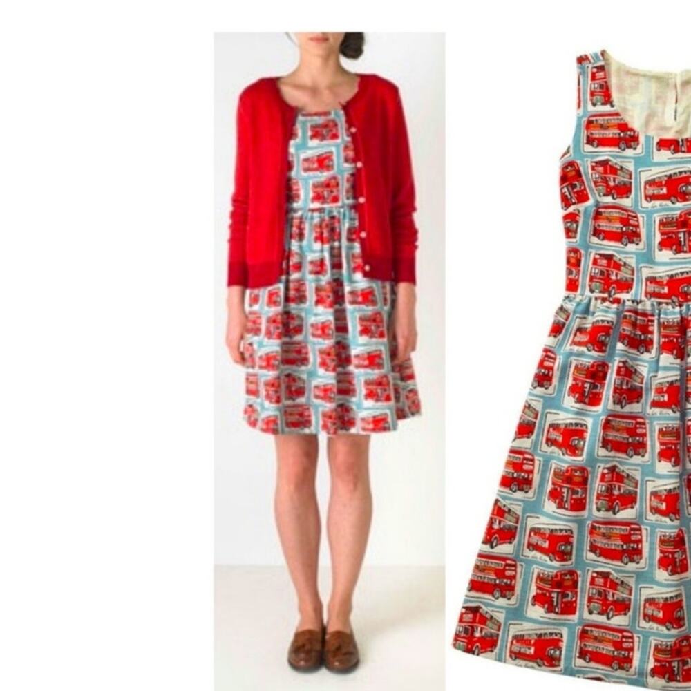 Cath Kidston London Bus Dress Red Iconic Double-decker Bus Size 14